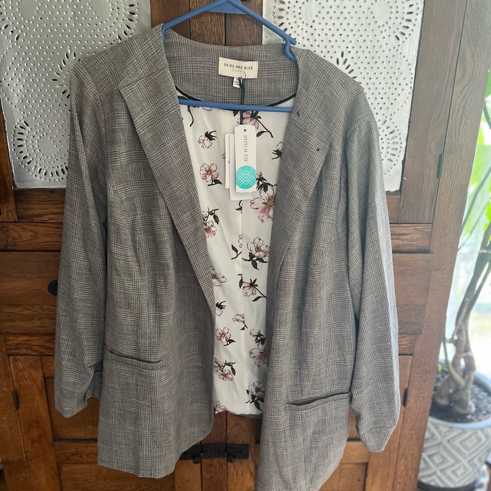 Skies Are Blue Gray Plaid Blazer
